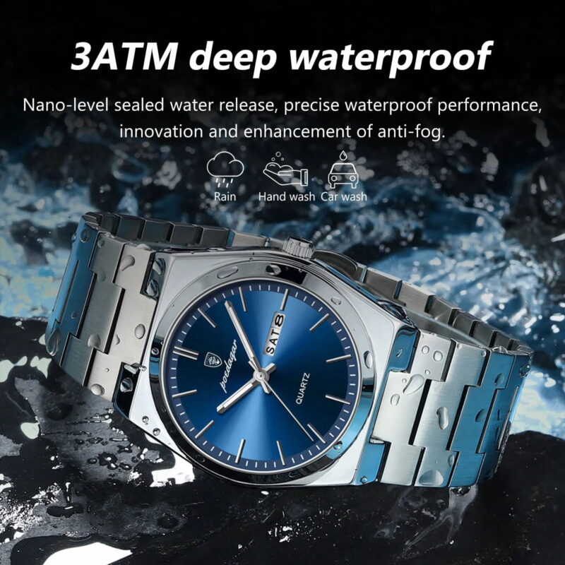 POEDAGAR Men Gold Quartz Stainless Steel Fashion Watch Analog Waterproof Luminous Date Wristwatch