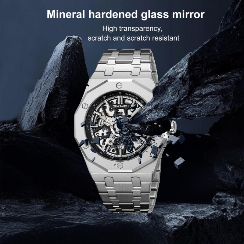 SKMEI Mens Luxury Skeleton Automatic Mechanical Wrist Watches Business Leisure Waterproof Luminous Pointer Self-Winding Wrist Watch