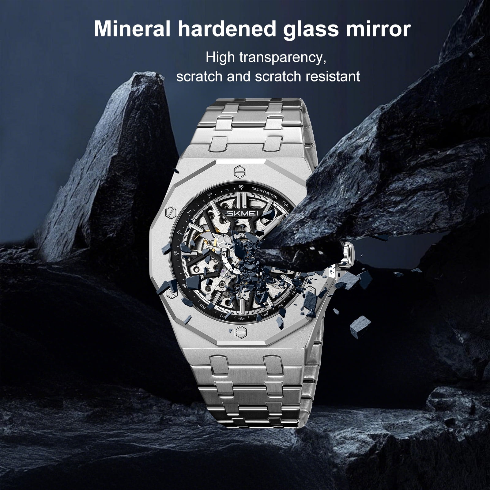 SKMEI Mens Luxury Skeleton Automatic Mechanical Wrist Watches Business Leisure Waterproof Luminous Pointer Self-Winding Wrist Watch - Image 2