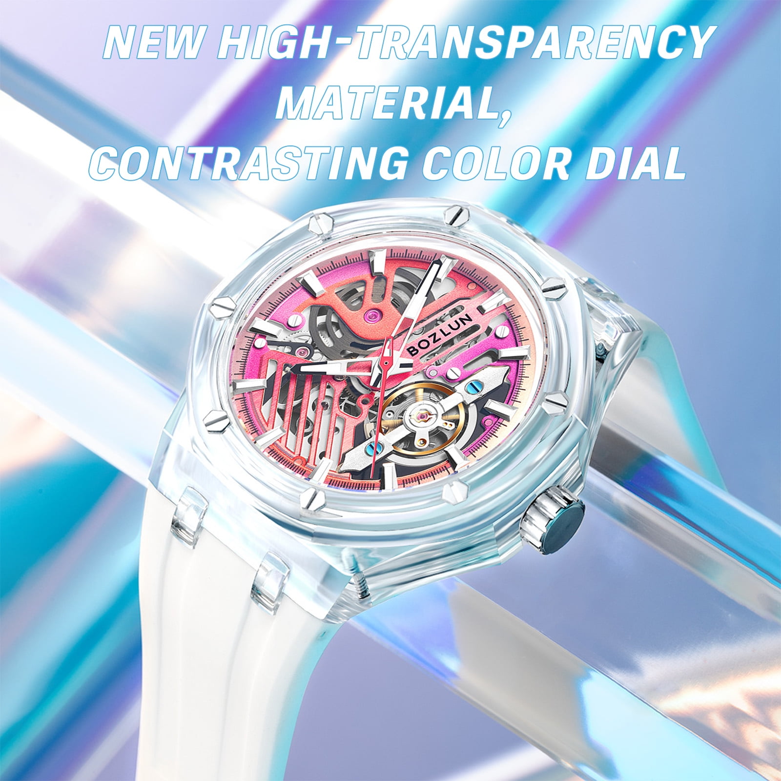BOZLUN Mens Watch Skeleton Luxury Mechanical Luminous Waterproof Self-Winding Wrist Watch - Image 6