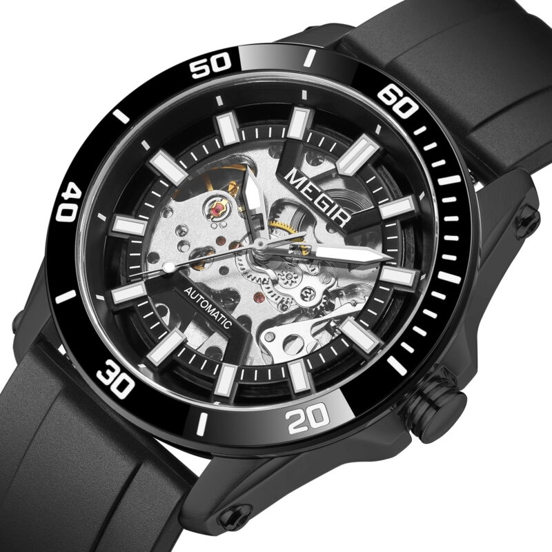 MEGIR Fashion Hollow Out Mechanical Watch for Men Stainless Steel Case Sapphire Automatic Wristwatch