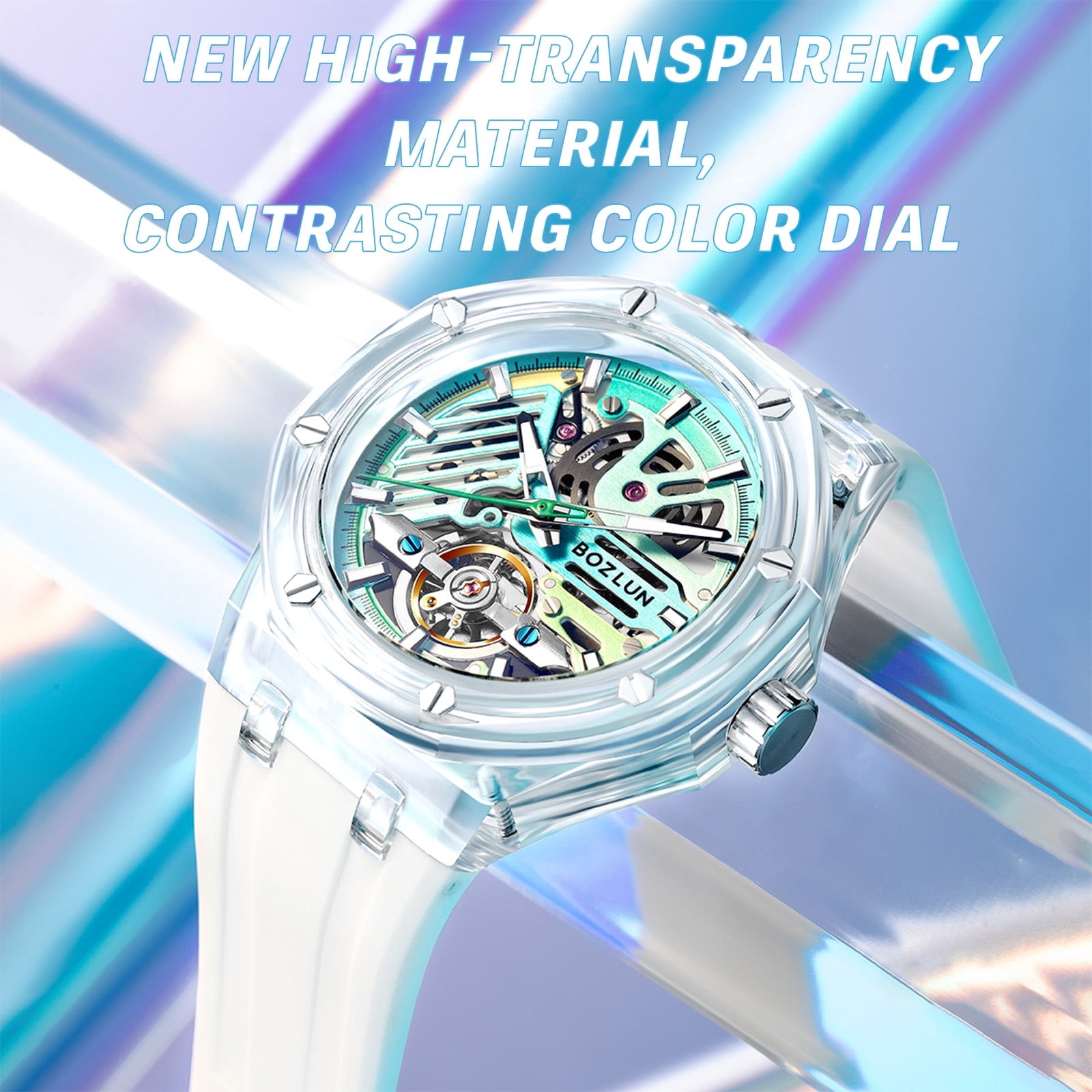 BOZLUN Mens Watch Skeleton Luxury Mechanical Luminous Waterproof Self-Winding Wrist Watch - Image 6