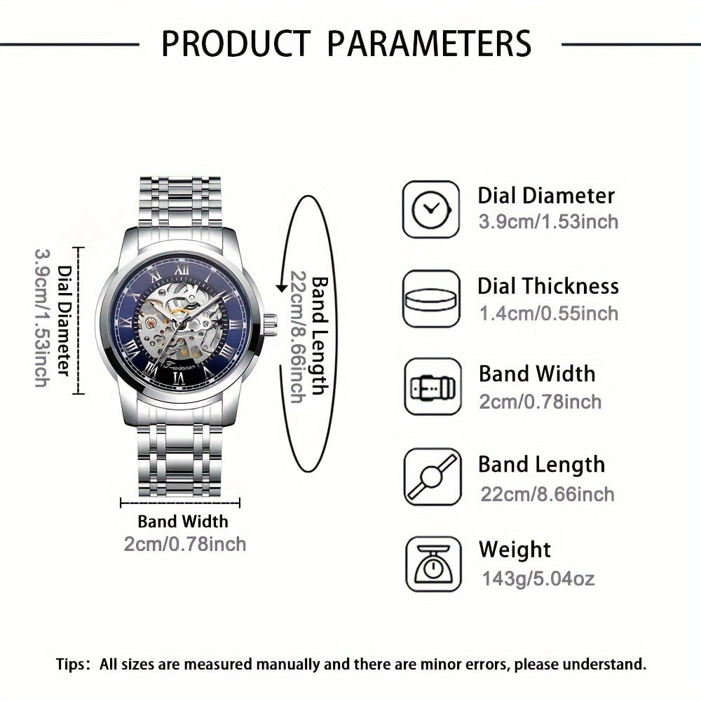 Men's fashion mechanical watch stainless steel luminous waterproof hollow sports automatic mechanical watch - Image 6