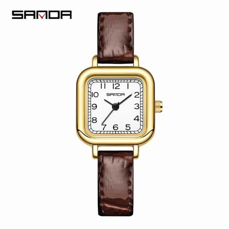 EXPLOJOY Leather Watch for Women Waterproof Fashion Steel Strap Small Dial Simple Quartz Square Watch
