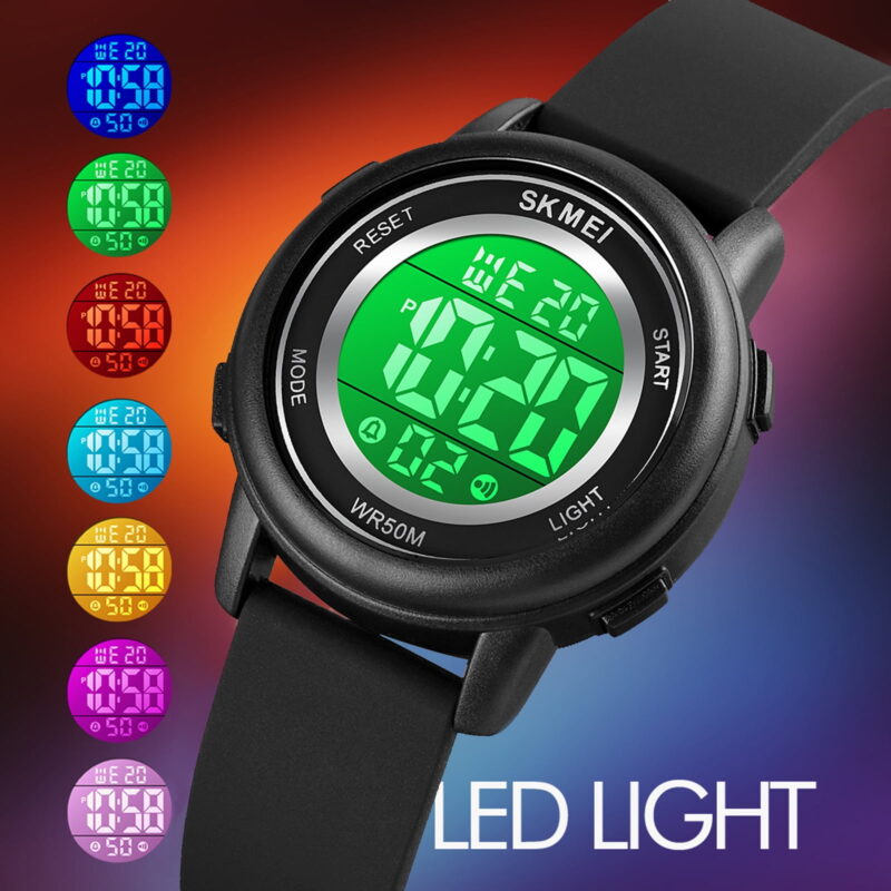 SKMEI Kids Watch  Digital Wristwatch Fashion Multifunction Waterproof Outdoor Sports Luminous Watch for Children Students Boys Girls Black