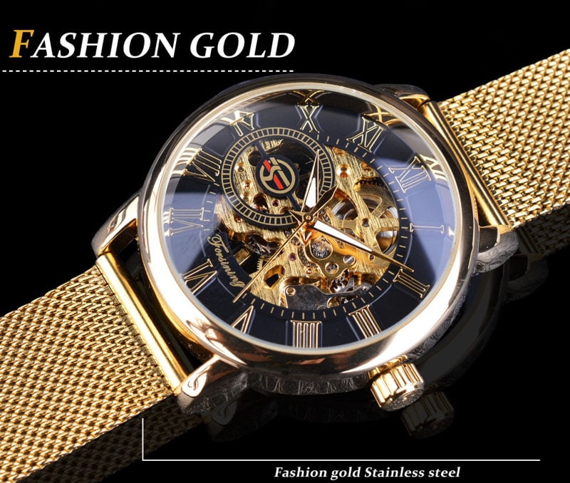 VIGOROSO Men Skeleton Mechanical Wrist Watch Stainless Steel Luxury Casual Wristwatch - Image 7