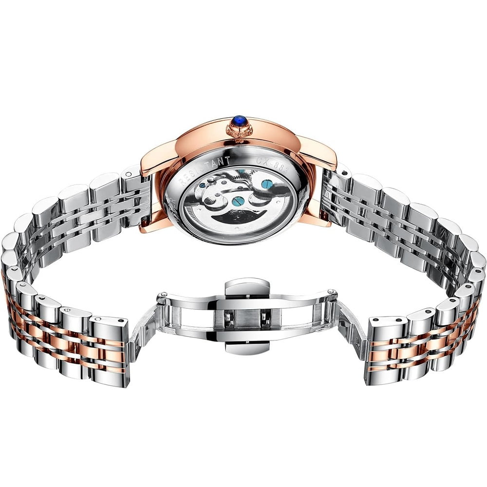 Women's Sapphire Watches Automatic Mechanical Gold Bracelet Ladies Skeleton Wrist Watch - Image 5