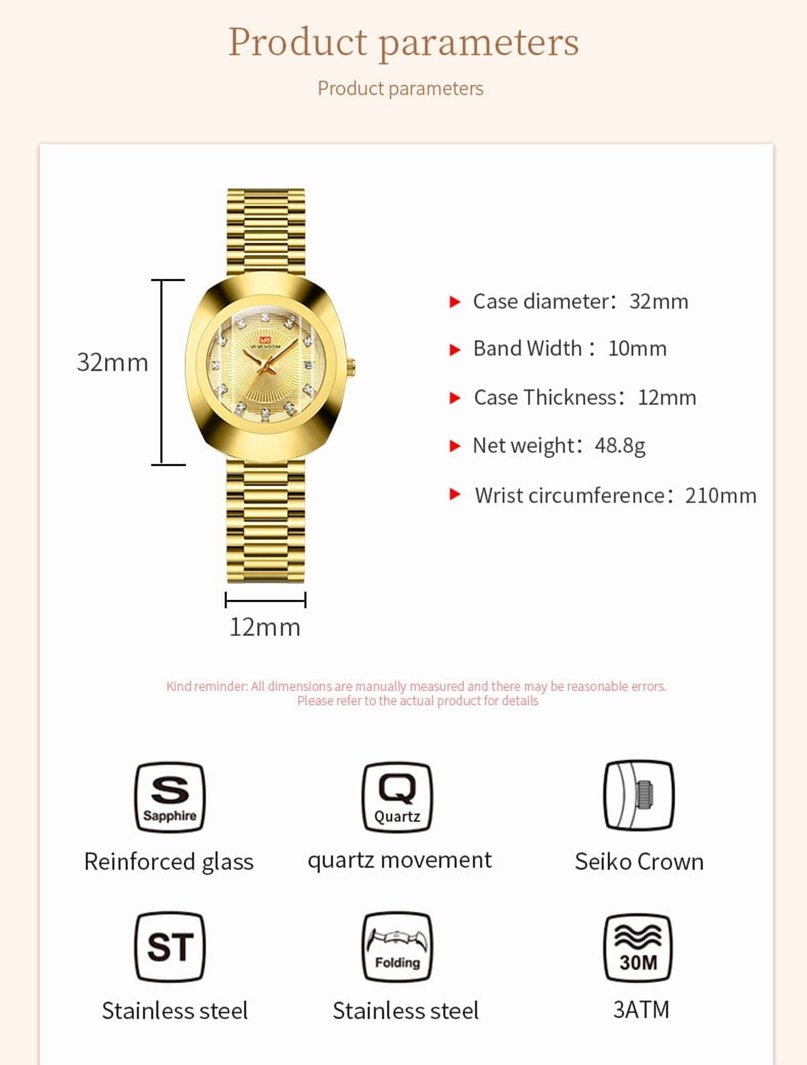 Unisex Stylish Casual Stainless Steel Wristwatch, Golden - Image 2