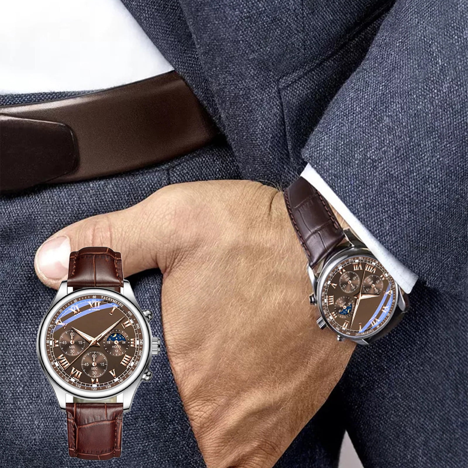 Men's Classic Automatic Mechanical Day Calendar Luxury Leather Band Watch, Gift for Men Father - Image 2