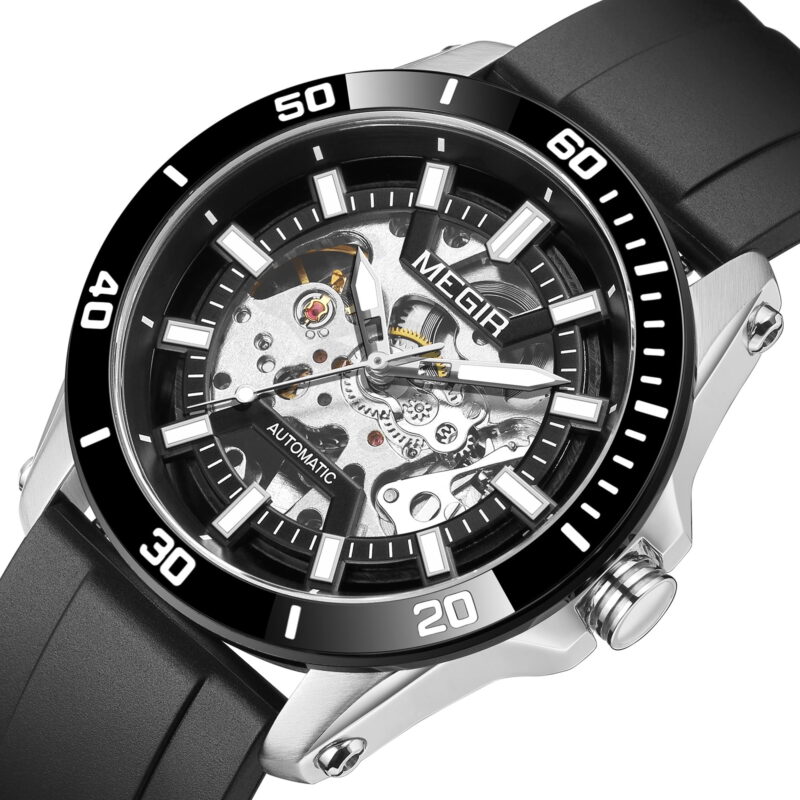 MEGIR Fashion Hollow Out Mechanical Watch for Men Stainless Steel Case Sapphire Automatic Wristwatch