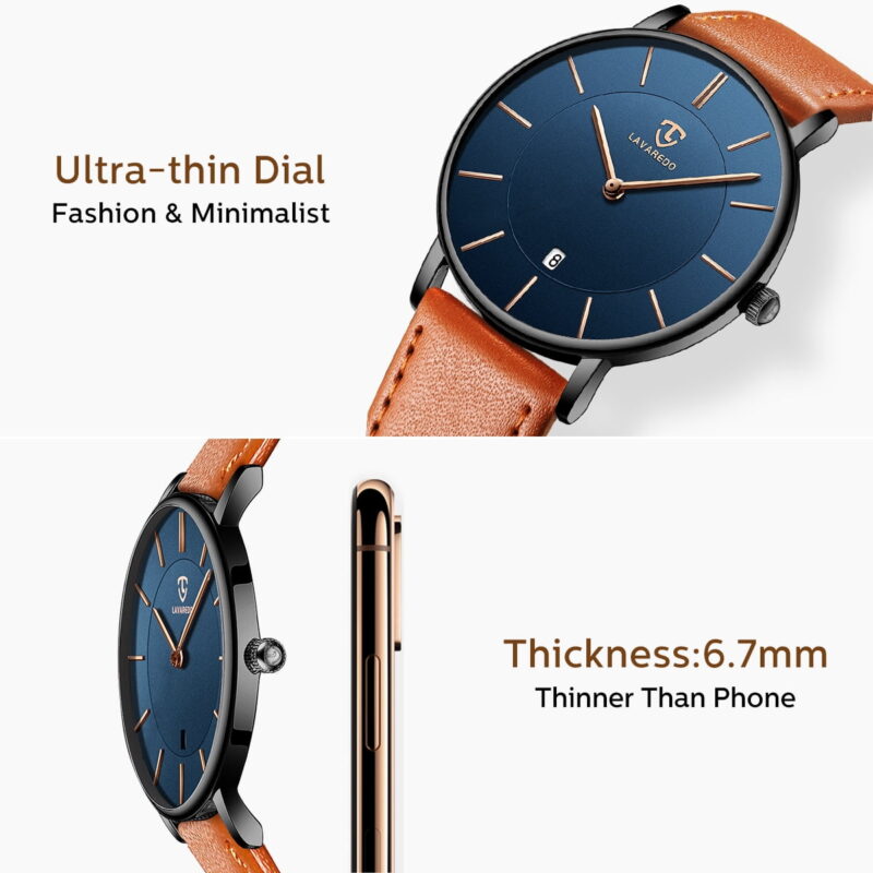 A ALPS Mens Watches Fashion Quartz Men's Watches Ultra Thin Minimalist Wristwatches with Leather Strap Gift for Man Father's Day Gifts
