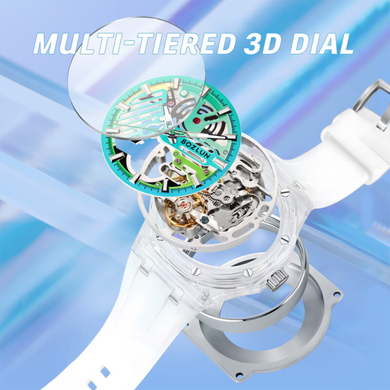 BOZLUN Mens Watch Skeleton Luxury Mechanical Luminous Waterproof Self-Winding Wrist Watch