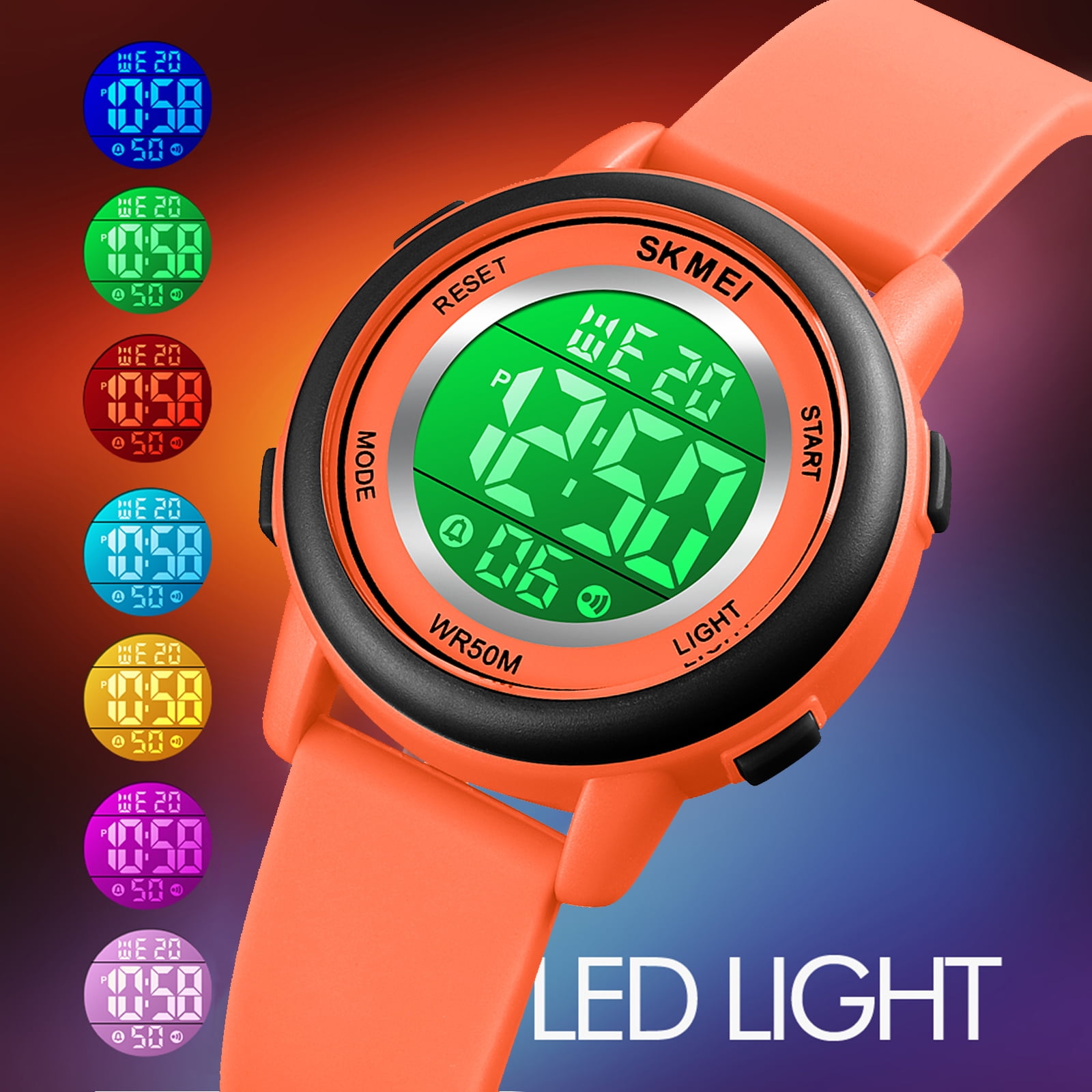 Children Digital Watch Wristwatch Fashion Multifunction Waterproof Outdoor Sports Luminous Watch for Kids Students Boys Girls Orange - Image 2