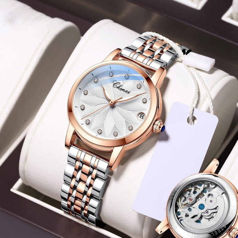 Women's Sapphire Watches Automatic Mechanical Gold Bracelet Ladies Skeleton Wrist Watch