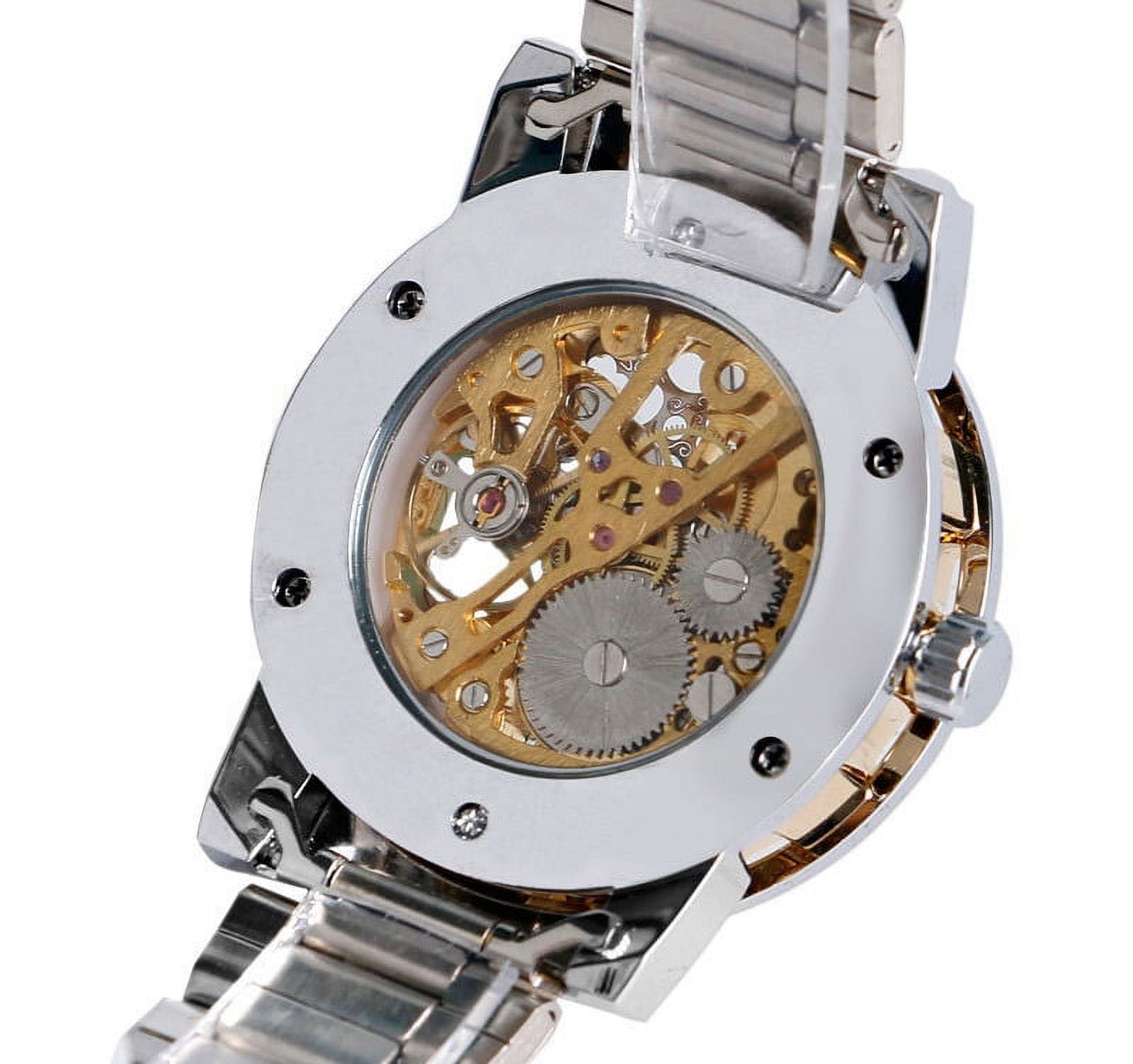 VIGOROSO Mechanical Watches Mens Transparent Skeleton Hand Wind Up Watch Classical Sports Watch Black Stainless Steel Wristwatch - Image 4