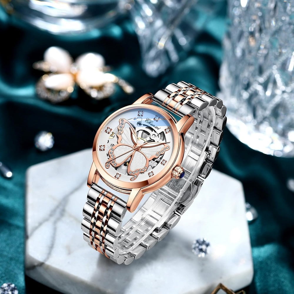 Women's Sapphire Watches Automatic Mechanical Gold Bracelet Ladies Skeleton Wrist Watch - Image 4