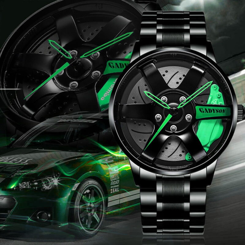 SUSHNAG Skeleton Steel Band Watch Men'S Watch Sport Mesh Wheel Quartz Car Watch Fashion Hub Rim Watch Men'S Watch
