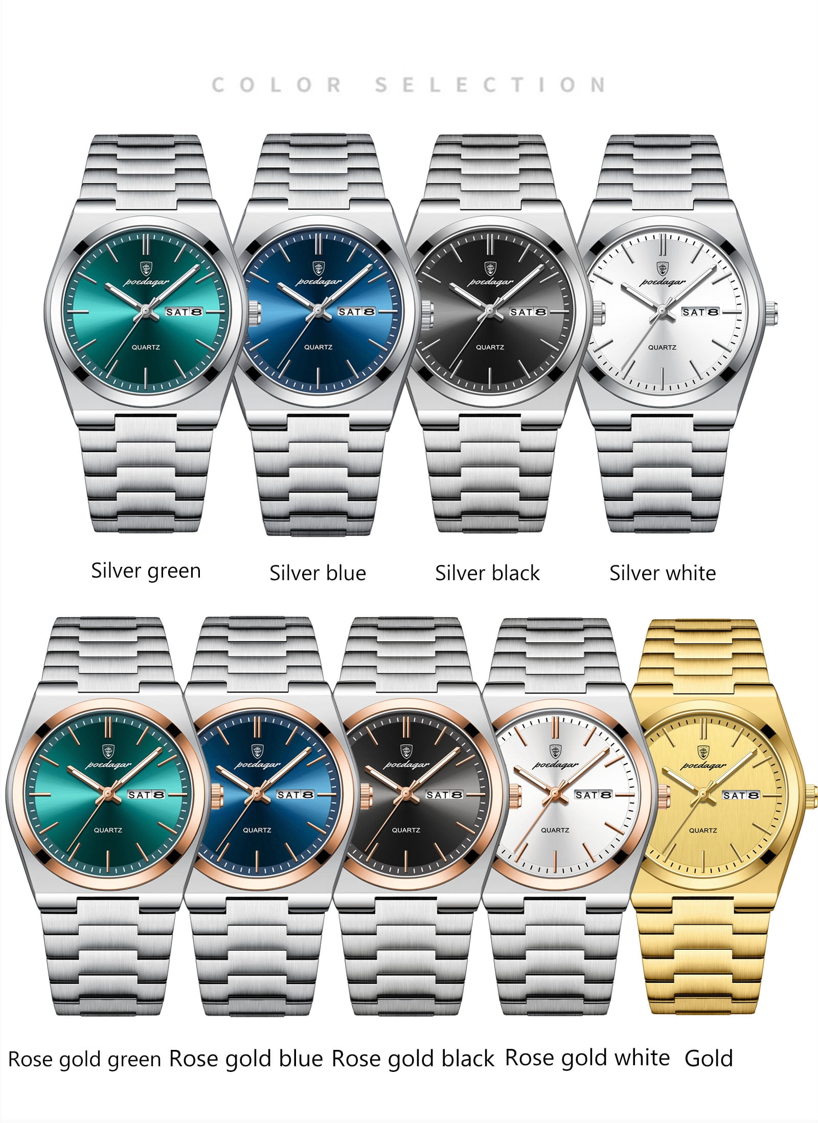 POEDAGAR Men Gold Quartz Stainless Steel Fashion Watch Analog Waterproof Luminous Date Wristwatch - Image 6