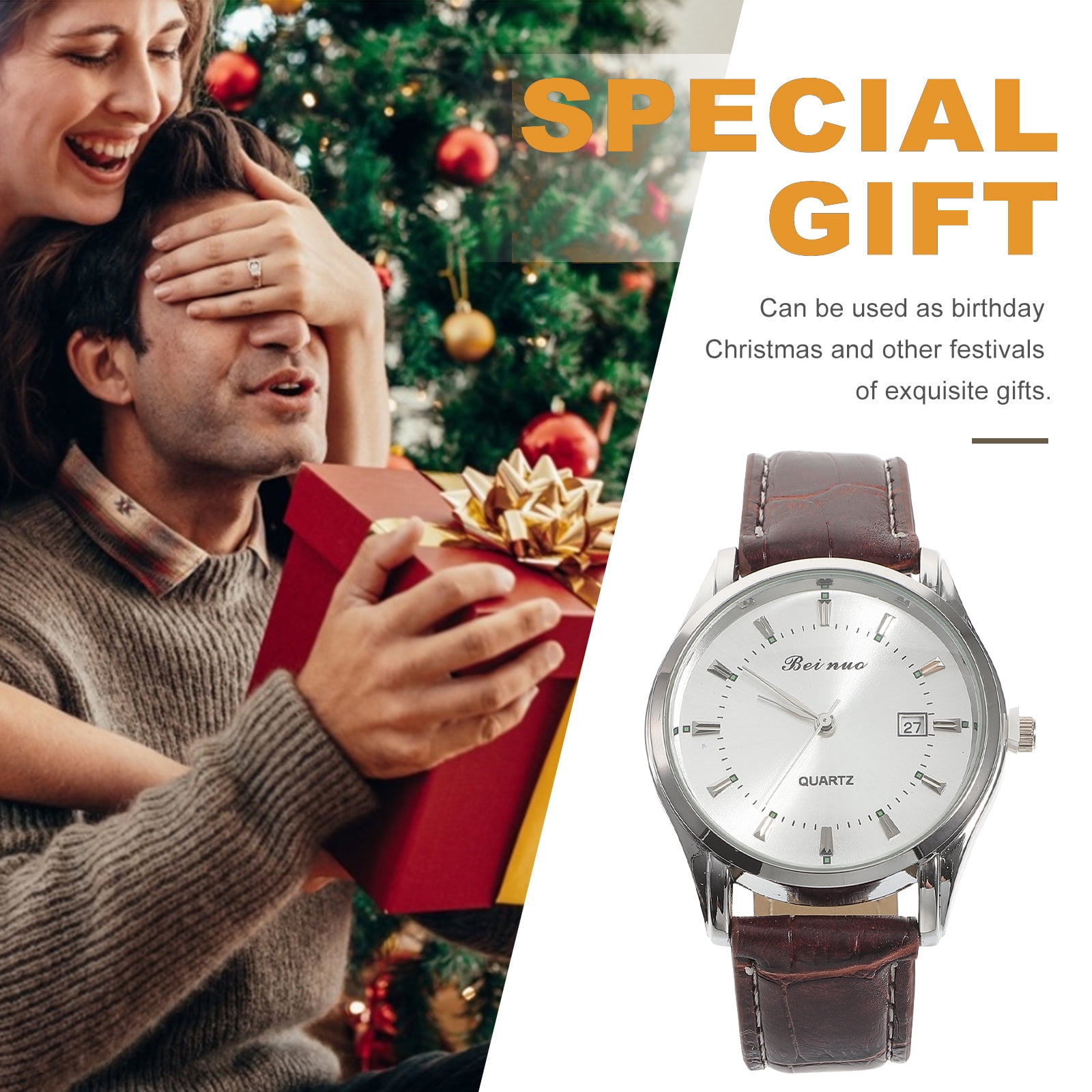 Men Automatic Mechanical Wrist Watch with PU Band (White+Silver+Brown) - Image 5