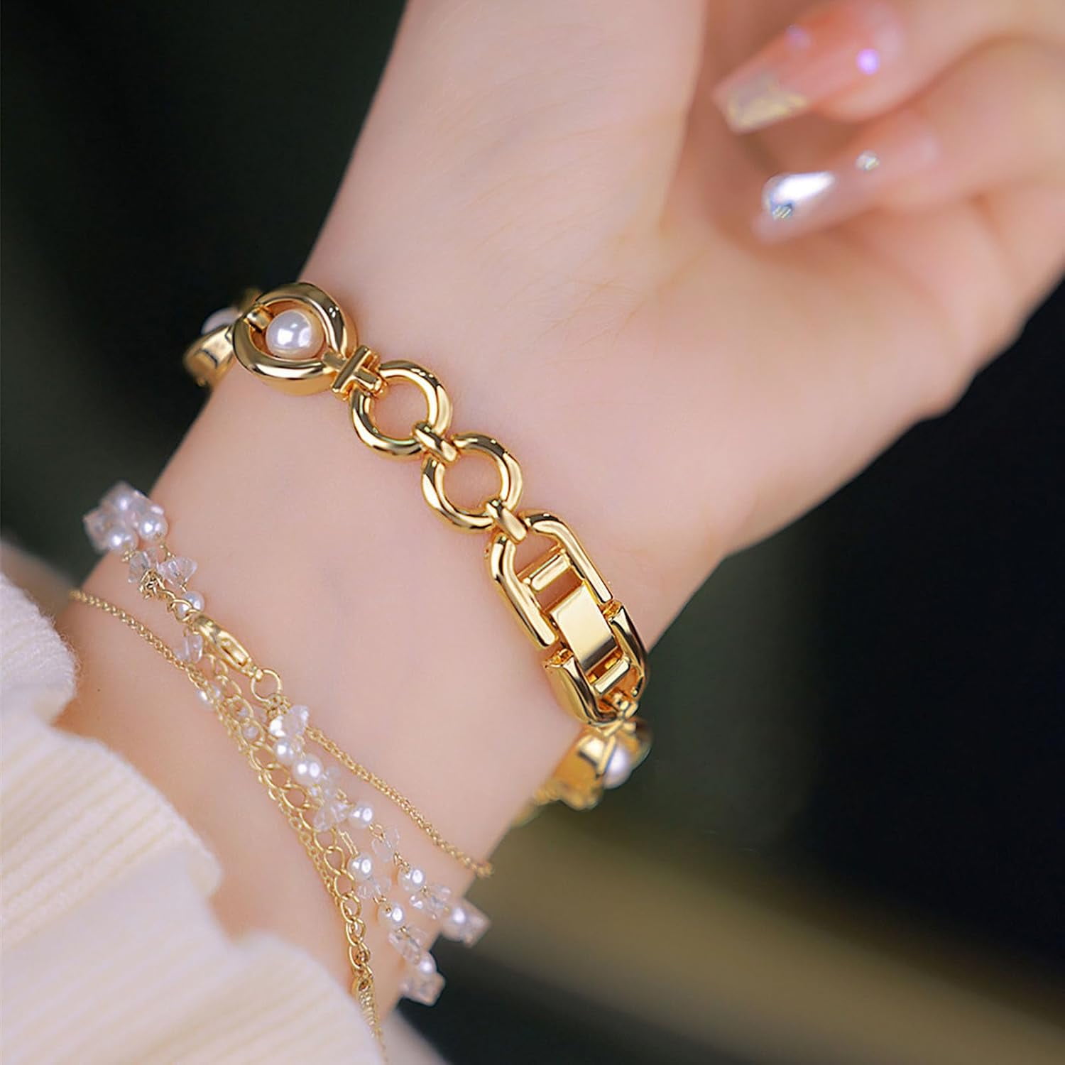 Fashion Women's Dress Watch Elegant Pearl Oval dial Ladies Bracelet Waterproof Analog Casual Watch - Image 3