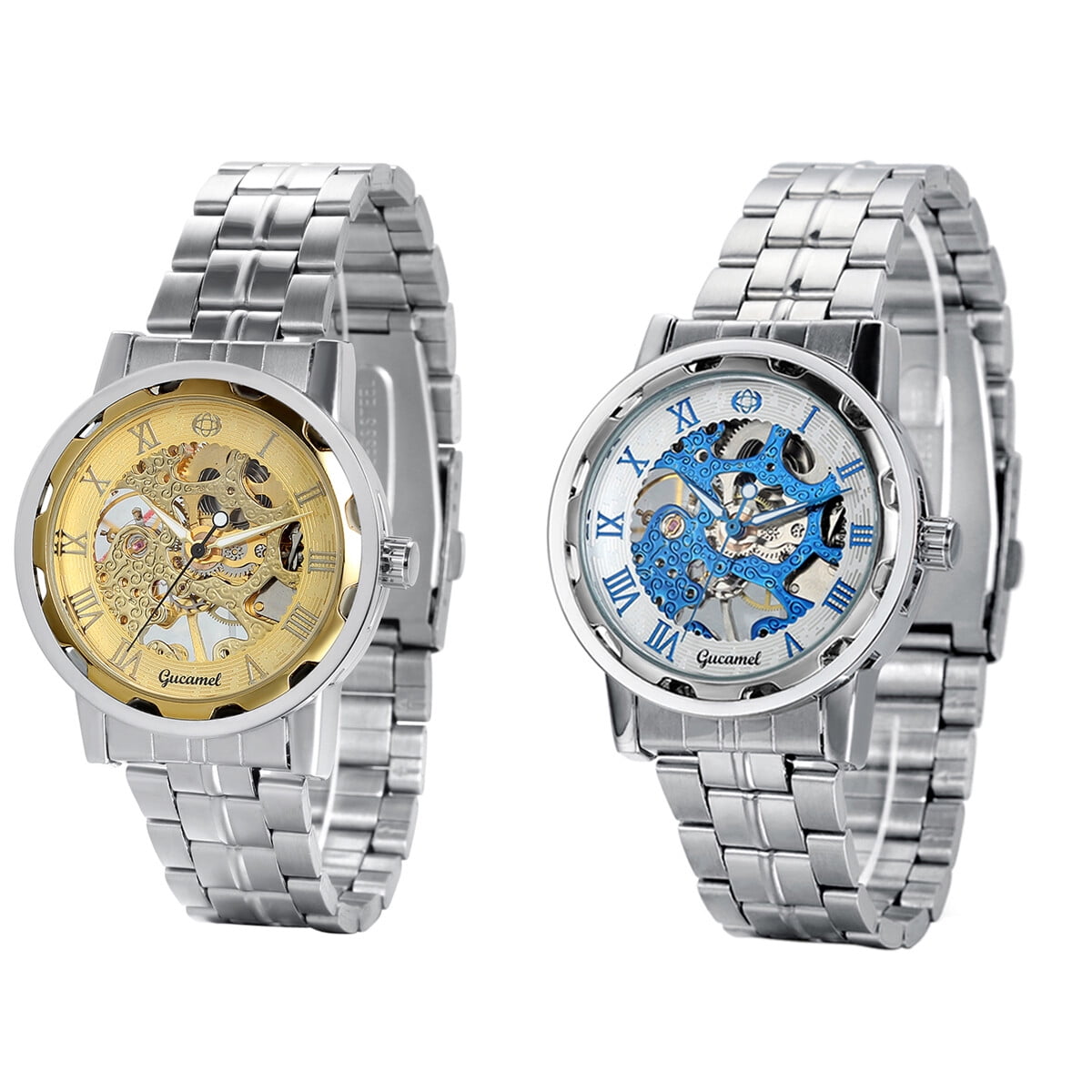 Luxury Mens Skeleton Mechanical Watch Steampunk Stainless Steel Wrist Watches - Image 2