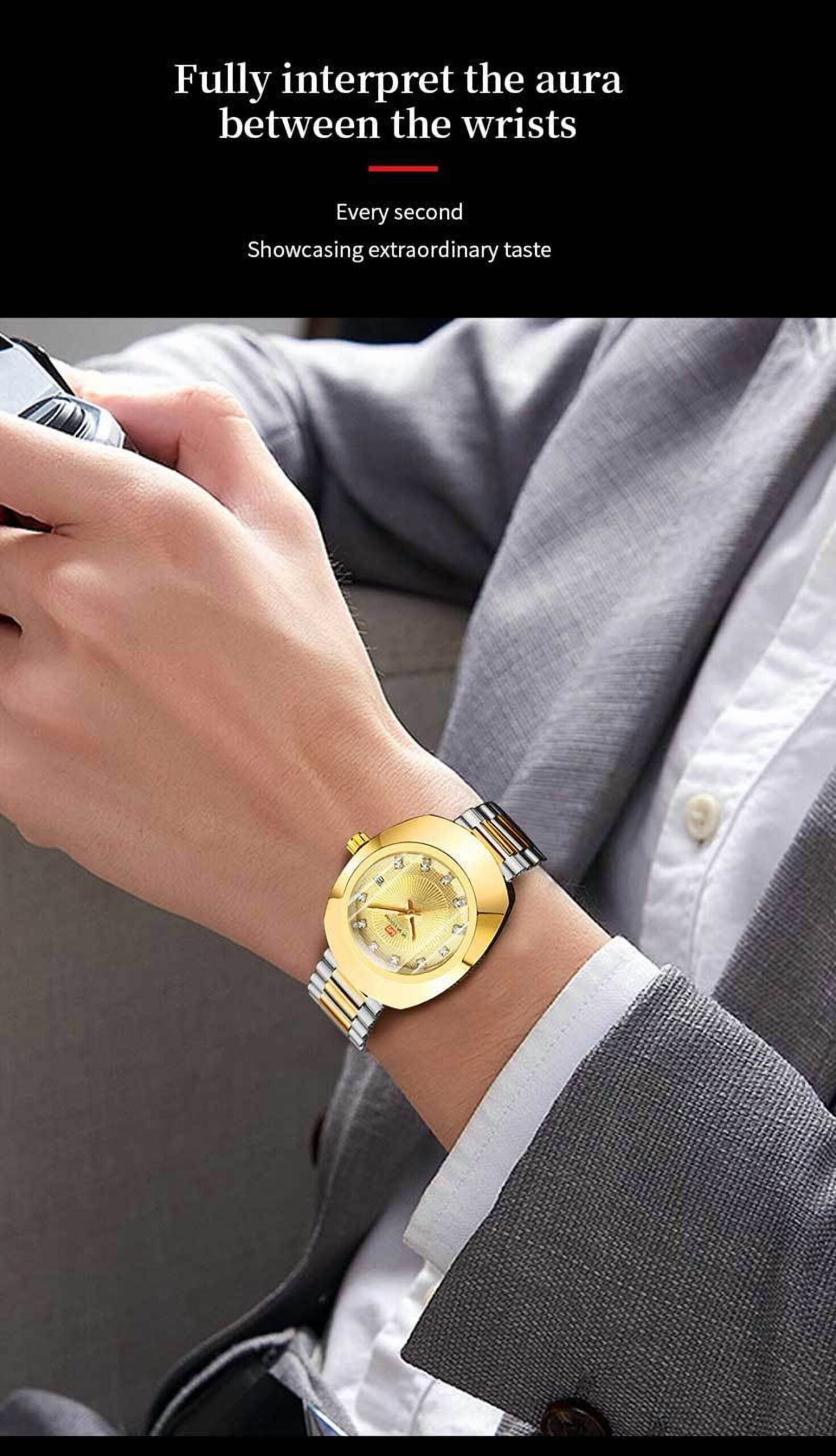 Unisex Stylish Casual Stainless Steel Wristwatch, Golden - Image 4