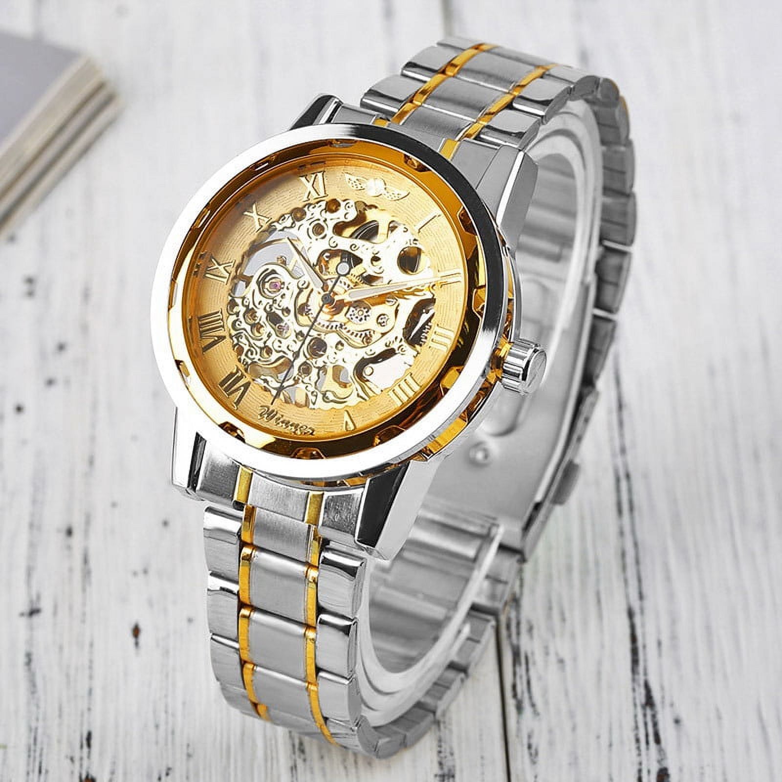 VIGOROSO Mechanical Watches Mens Transparent Skeleton Hand Wind Up Watch Classical Sports Watch Silver Stainless Steel Wristwatch - Image 5