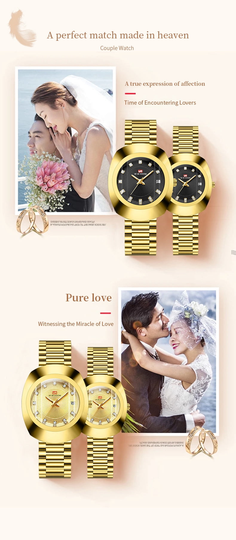 Unisex Stylish Casual Stainless Steel Wristwatch, Golden - Image 7