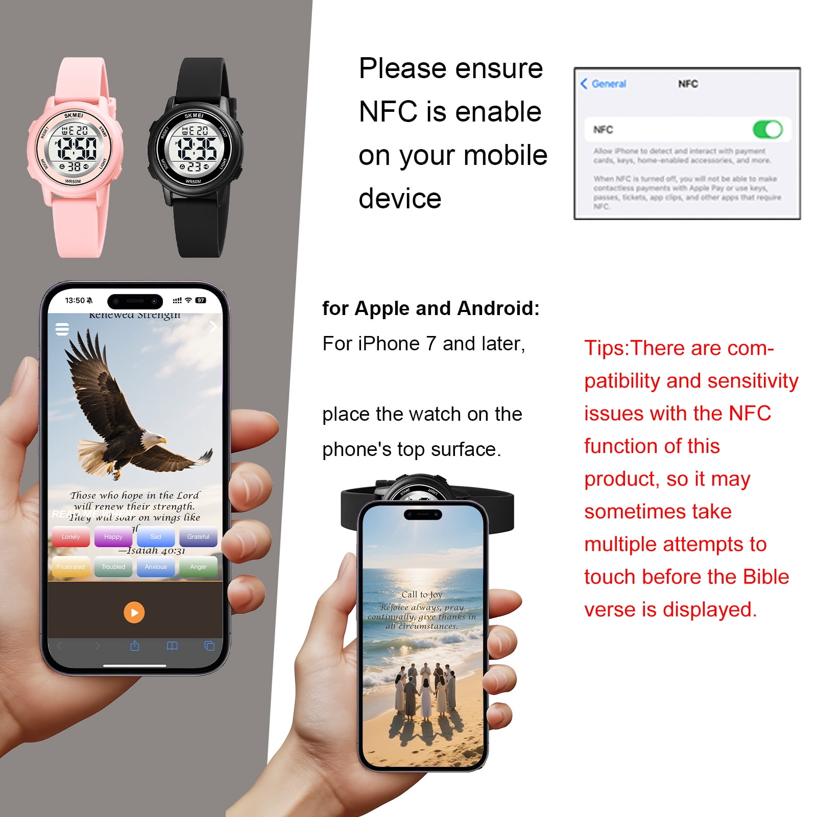 SKMEI Digital Watches Multifunction Waterproof Watch Alarm Luminous,Sports Wristwatch with Bible Verse - Image 5