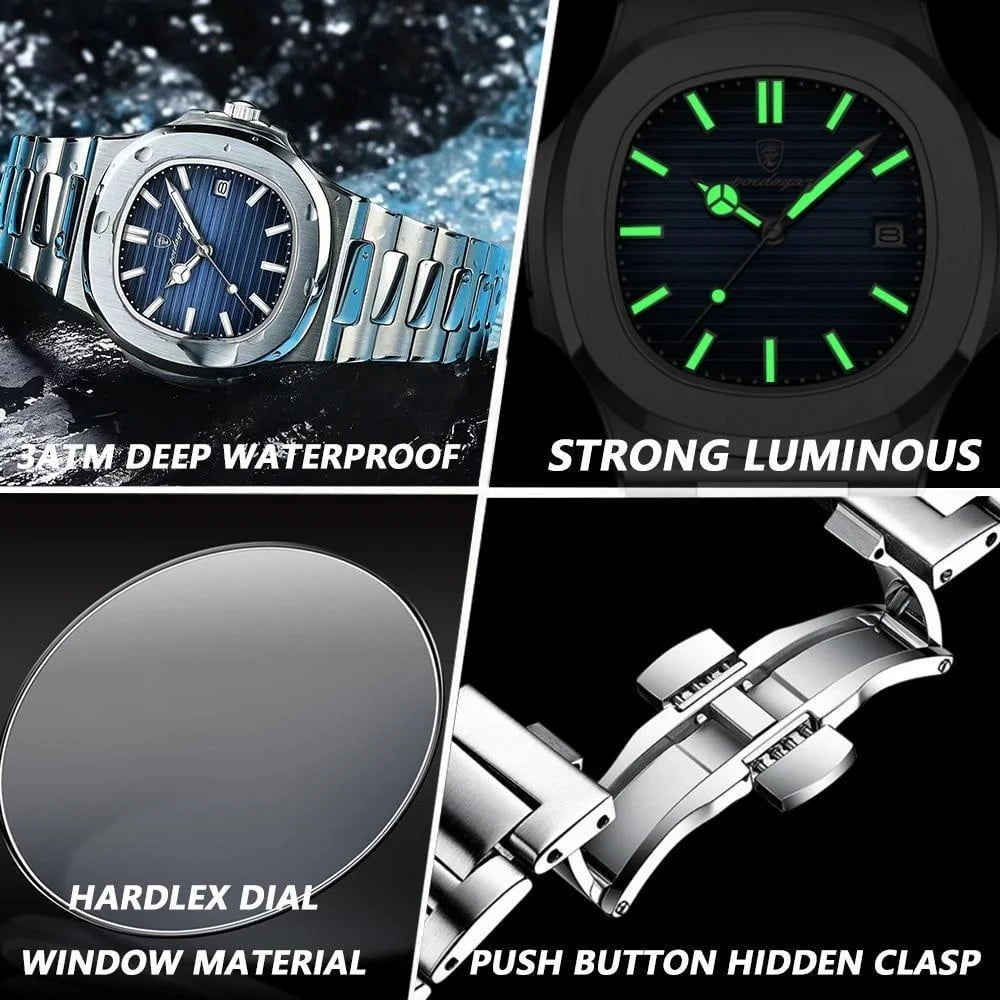 Poedagar Men Watch Rose Gold Quartz Stainless Steel Sports Waterproof Luminous Date Fashion Watches - Image 3