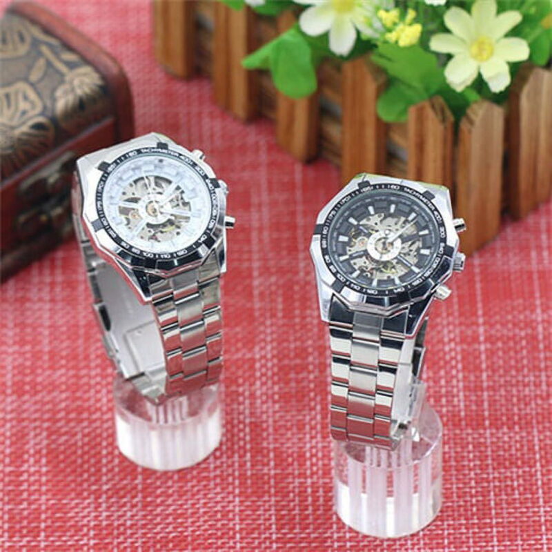 UDIYO Men Hand-Winding Skeleton Automatic Mechanical Stainless Steel Sport Wrist Watch