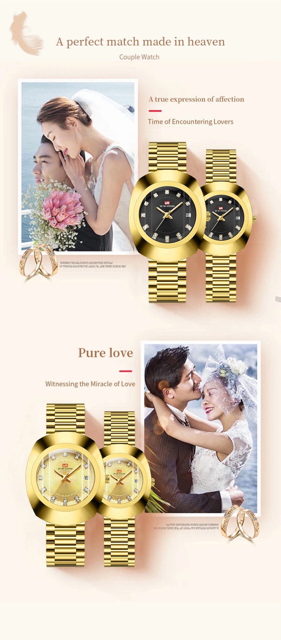 Unisex Stylish Casual Stainless Steel Wristwatch, Golden - Image 7