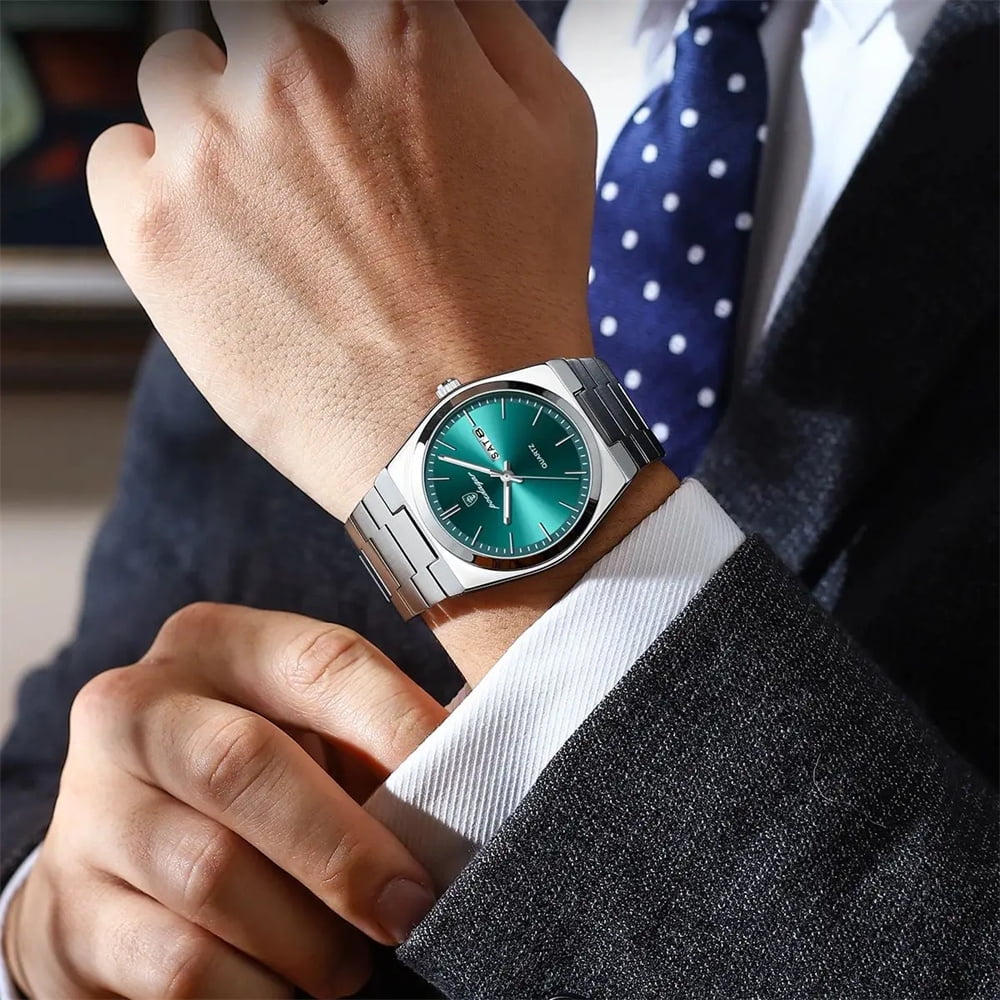 POEDAGAR Men Green Quartz Stainless Steel Fashion Watch Analog Waterproof Luminous Date Wristwatch - Image 5