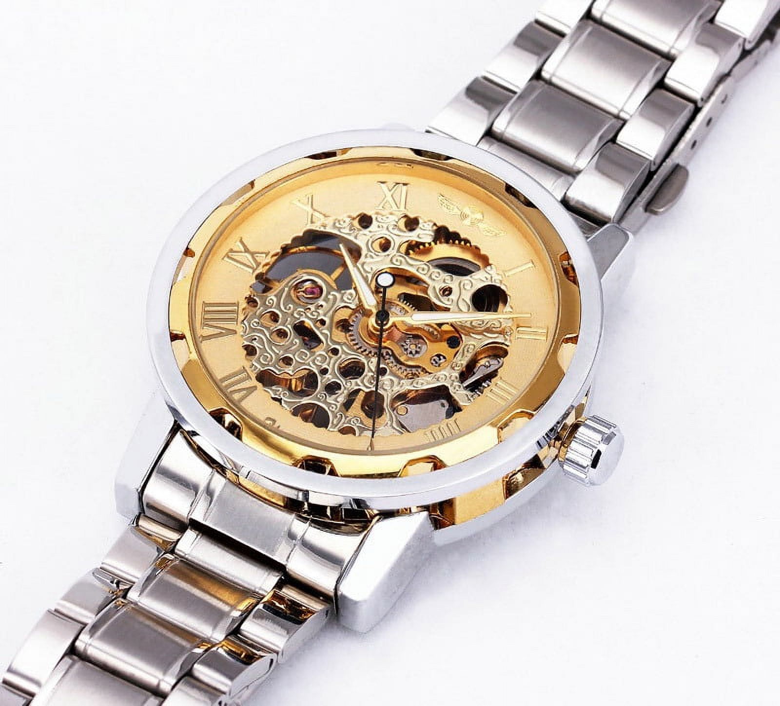 VIGOROSO Mechanical Watches Mens Transparent Skeleton Hand Wind Up Watch Classical Sports Watch Silver Stainless Steel Wristwatch - Image 6