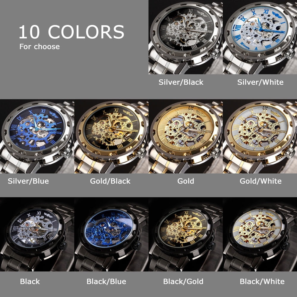 VIGOROSO Mechanical Watches Mens Transparent Skeleton Hand Wind Up Watch Classical Sports Watch Silver Stainless Steel Wristwatch - Image 2