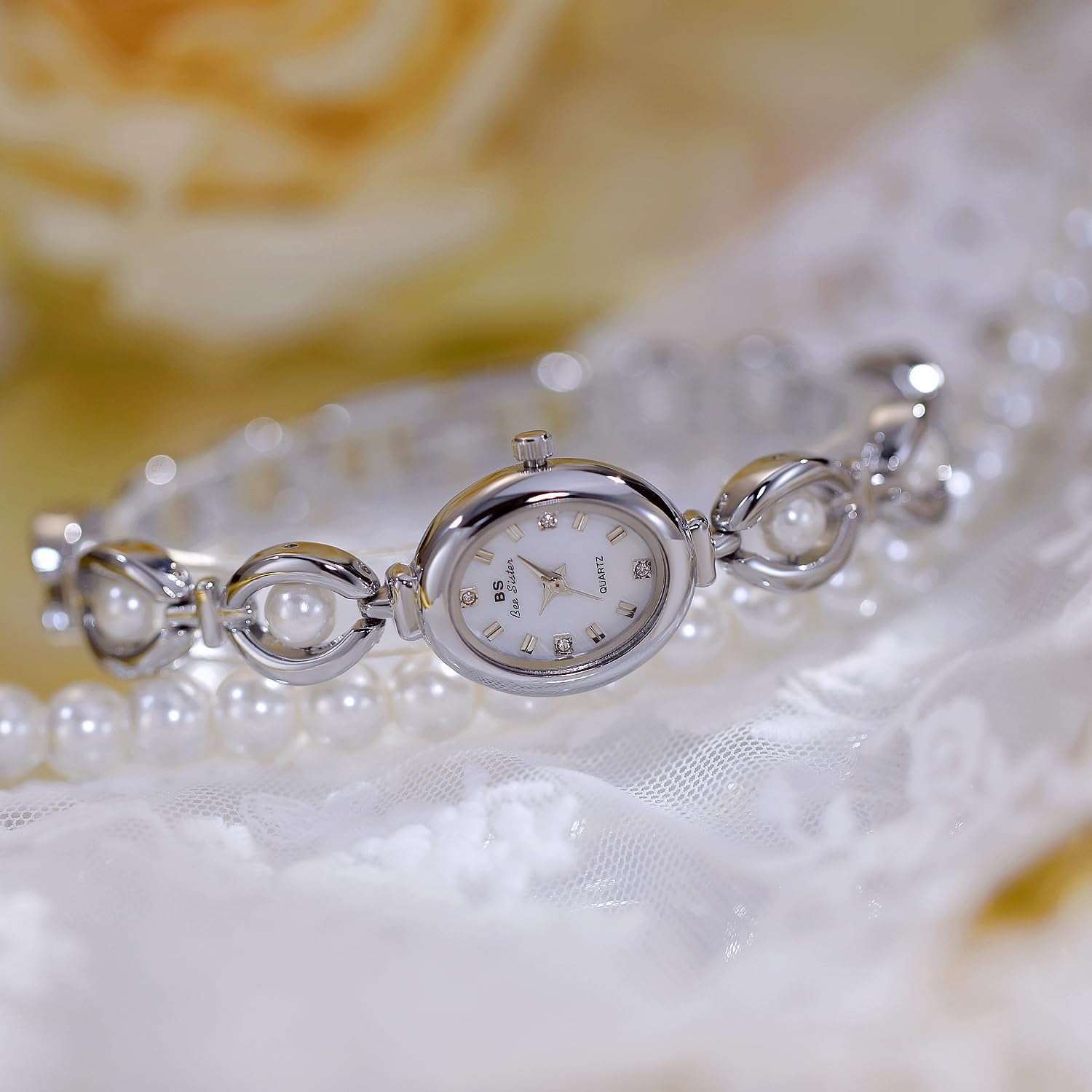 Fashion Women's Dress Watch Elegant Pearl Oval dial Ladies Bracelet Waterproof Analog Casual Watch - Image 4