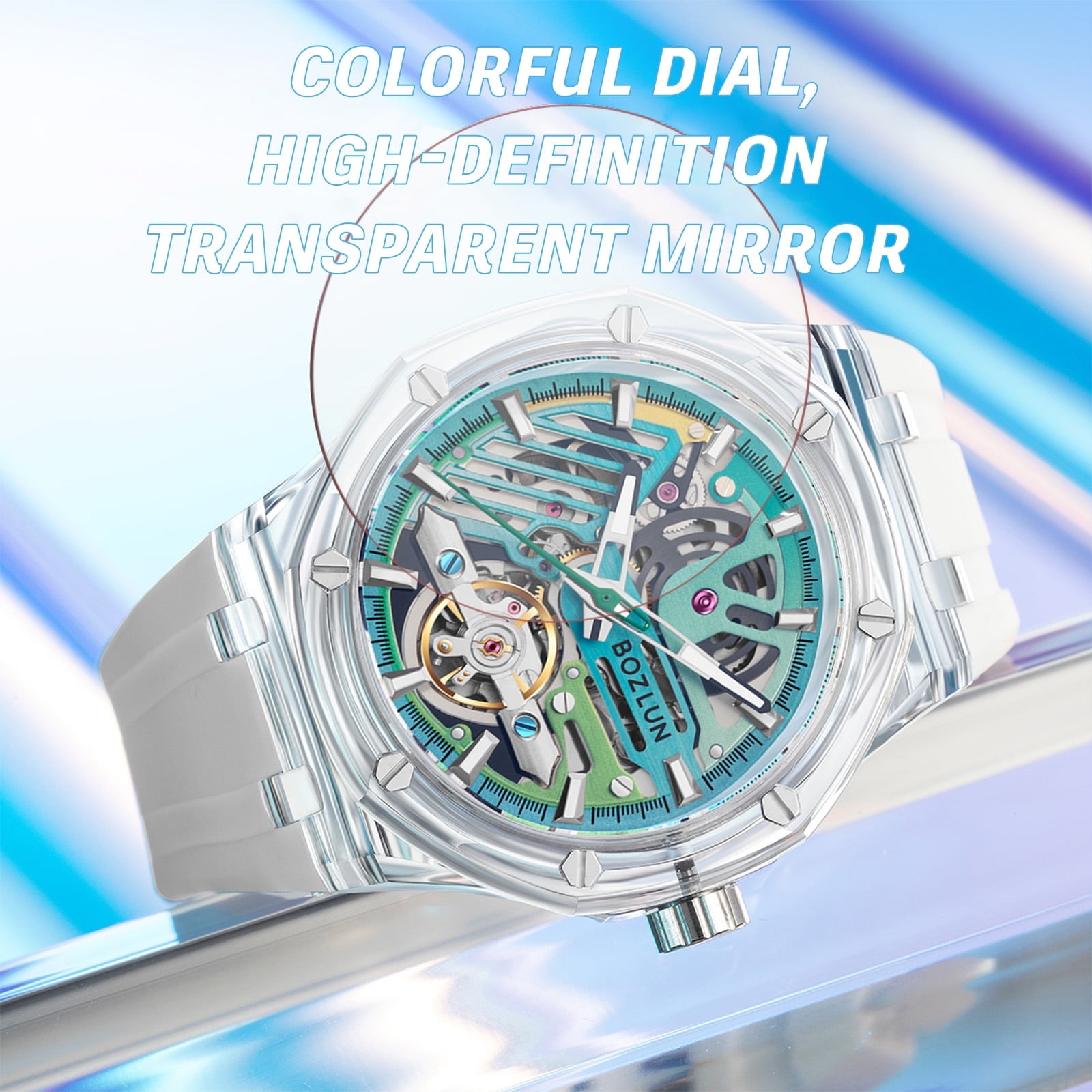 BOZLUN Mens Watch Skeleton Luxury Mechanical Luminous Waterproof Self-Winding Wrist Watch - Image 5