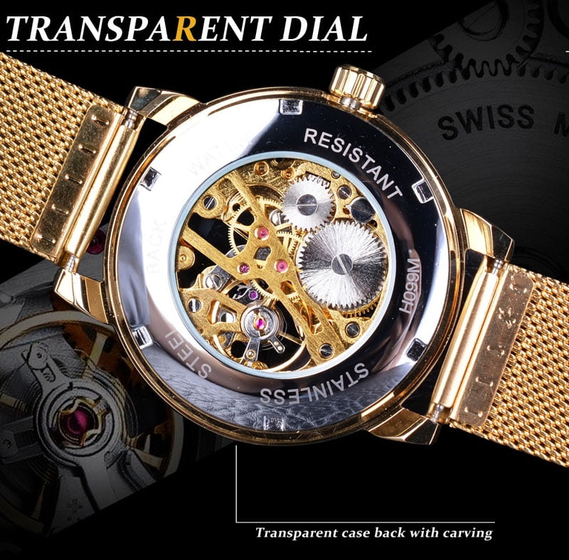 VIGOROSO Mens Mechanical Watches Skeleton Wind Up Classic Business Sports Watch Mesh Stainless Steel Male Wristwatch - Image 7