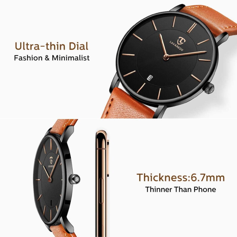 A ALPS Mens Watches Fashion Quartz Men's Watches Ultra Thin Minimalist Wristwatches with Leather Strap Gift for Man Father's Day Gifts