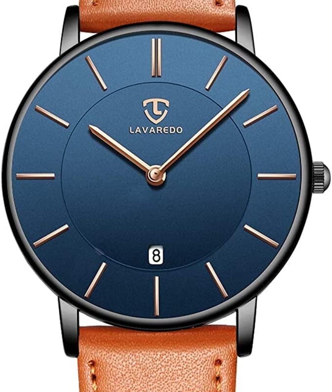 A ALPS Mens Watches Fashion Quartz Men's Watches Ultra Thin Minimalist Wristwatches with Leather Strap Gift for Man Father's Day Gifts