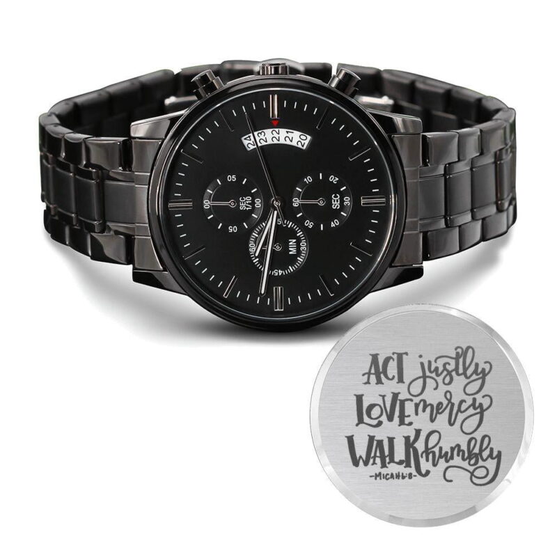 Act Justly Engraved Men's Watch Multifunction Stainless Steel W Copper Dial