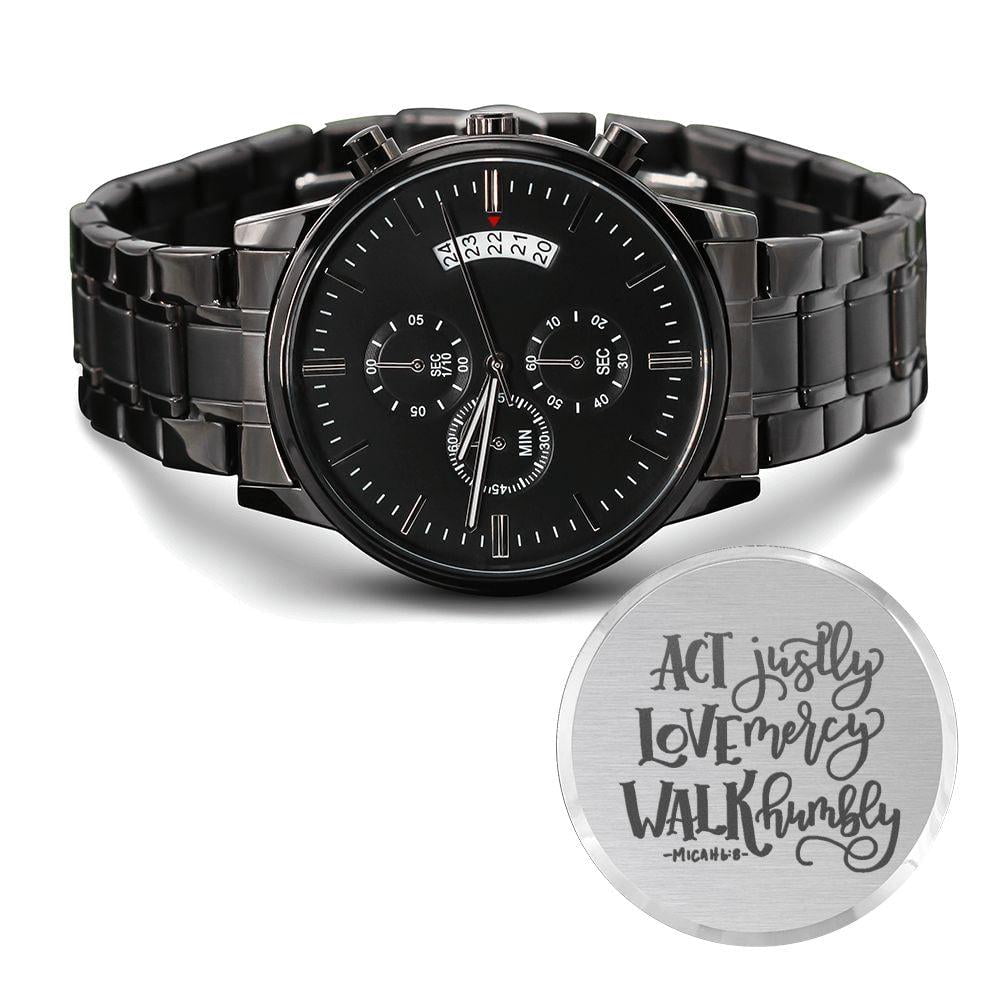 Act Justly Engraved Men's Watch Multifunction Stainless Steel W Copper Dial