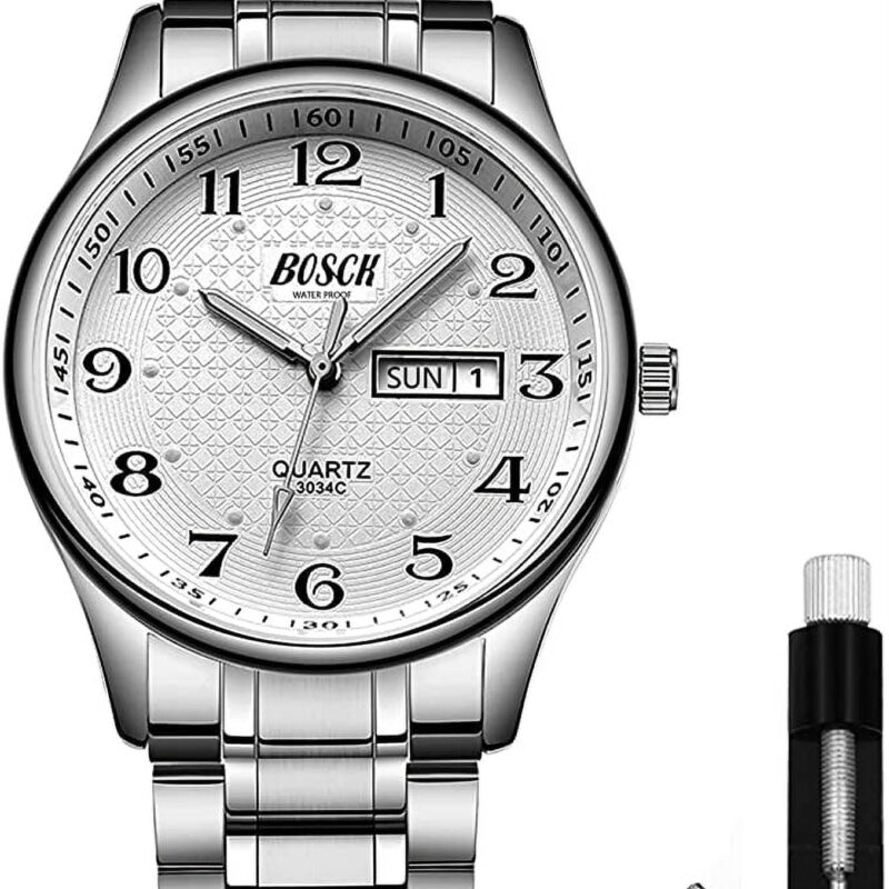 BOSCK Analog Mens Watch,40mm Easy Read Stainless Steel Business Watch for Men, Men's Wrist Watches