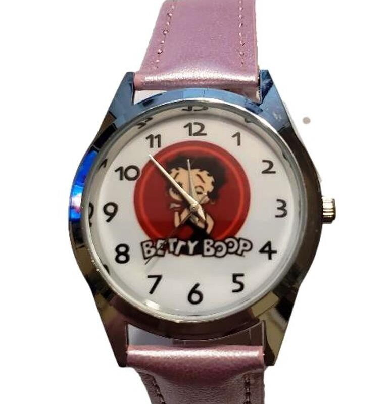 Betty Boop Cartoon Character Quartz Pink Leather Band Wrist Watch