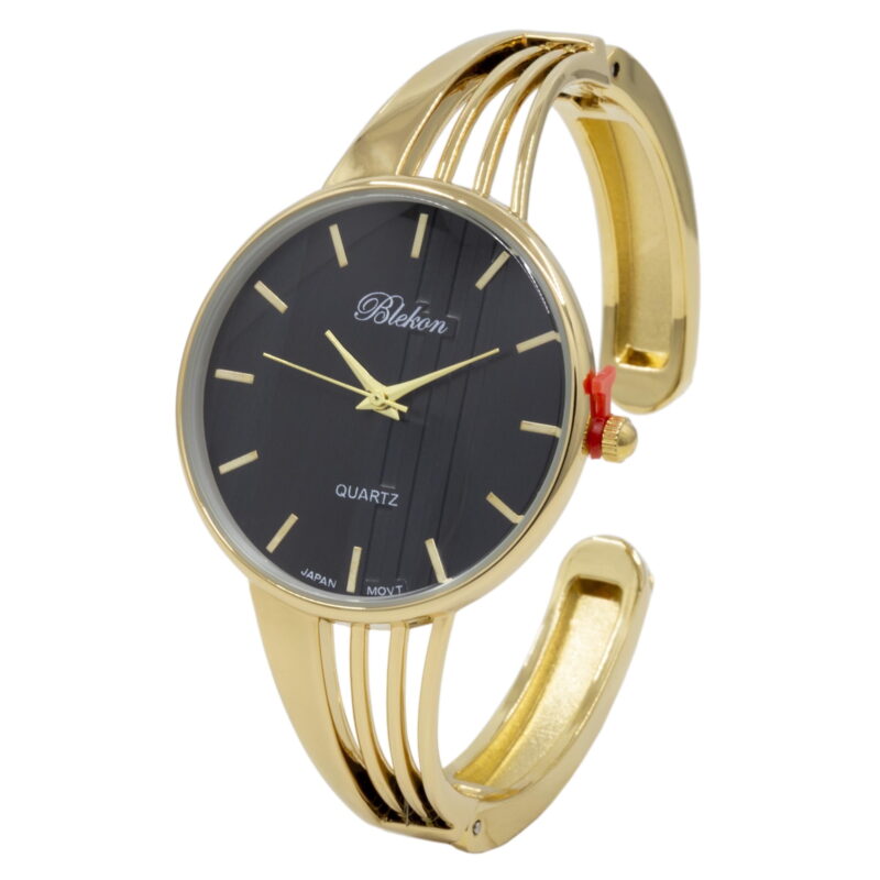 Blekon Collections Quartz Women's 34mm Case Elegant Cuff Bangle Watch (Black/Gold)