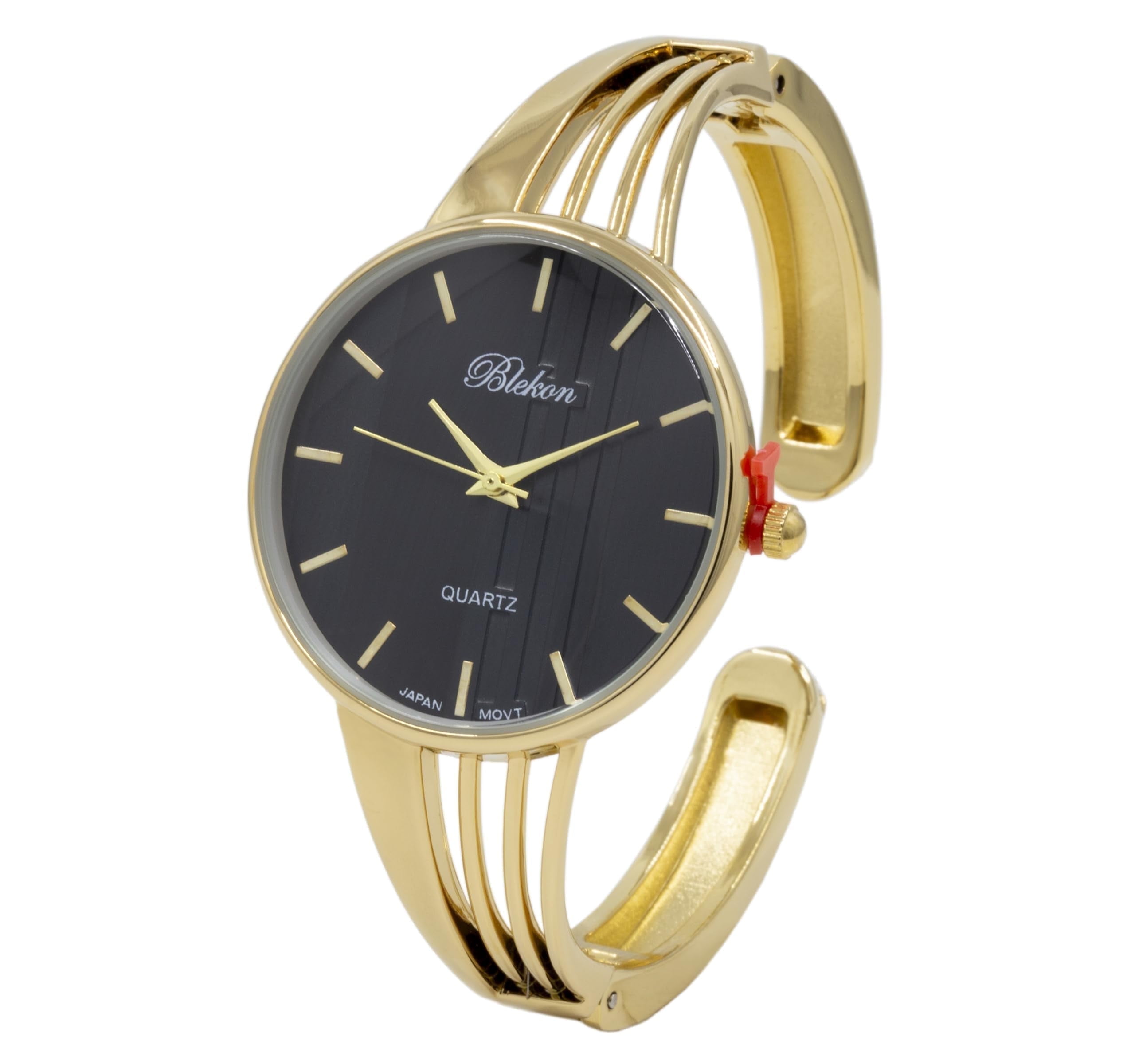 Blekon Collections Quartz Women's 34mm Case Elegant Cuff Bangle Watch (Black/Gold)