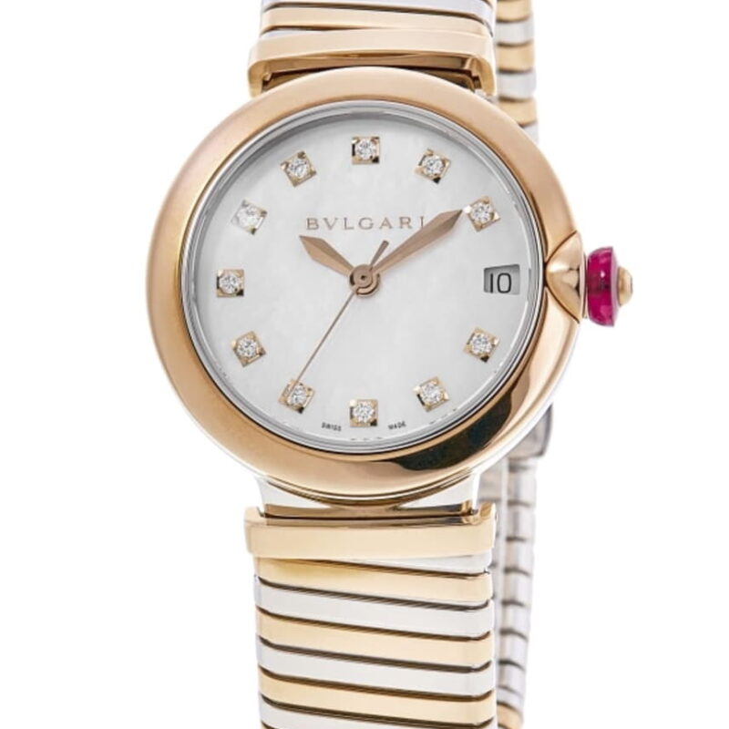 Bulgari Lvcea Automatic Mother of Pearl Diamond Dial 18K Rose Gold & Steel Women's Watch 102954