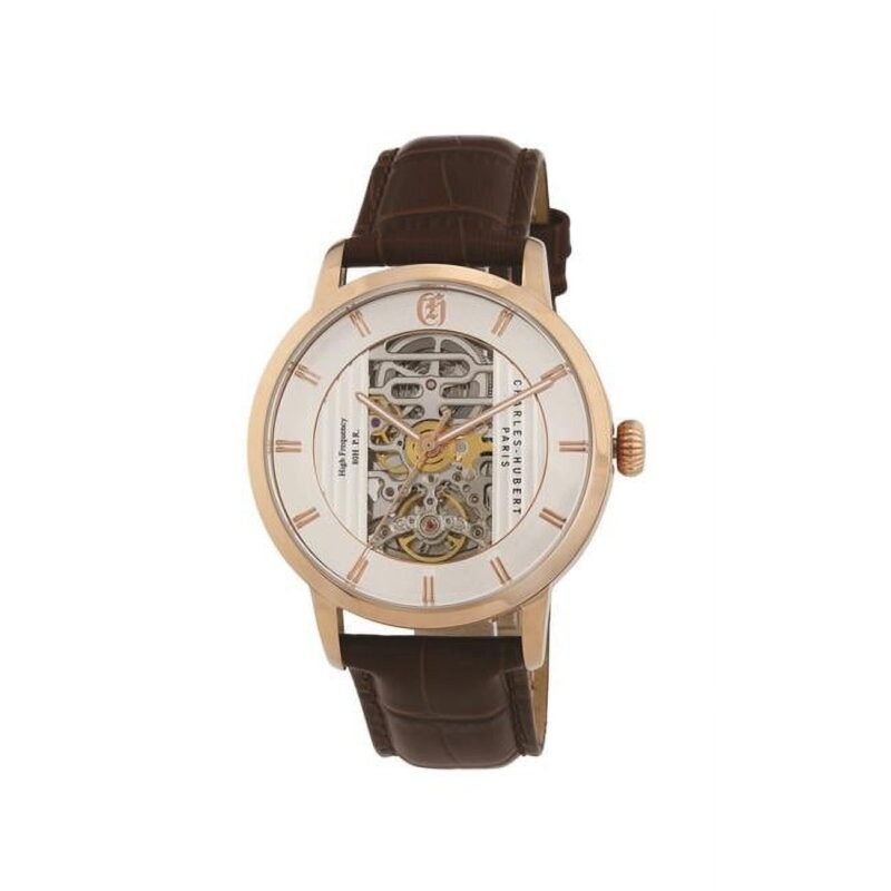 Men’s Charles Hubert Stainless White Skeleton Dial Automatic Watch