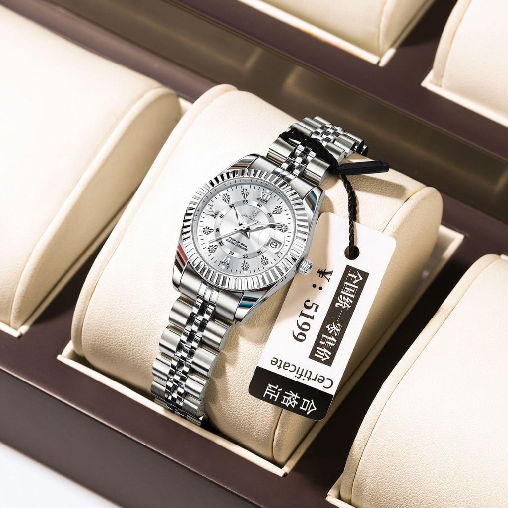 EXPLOJOY Luxury Elegant Watch for Women Waterproof Stainless Steel Quartz Luminous Date Ladies Watch