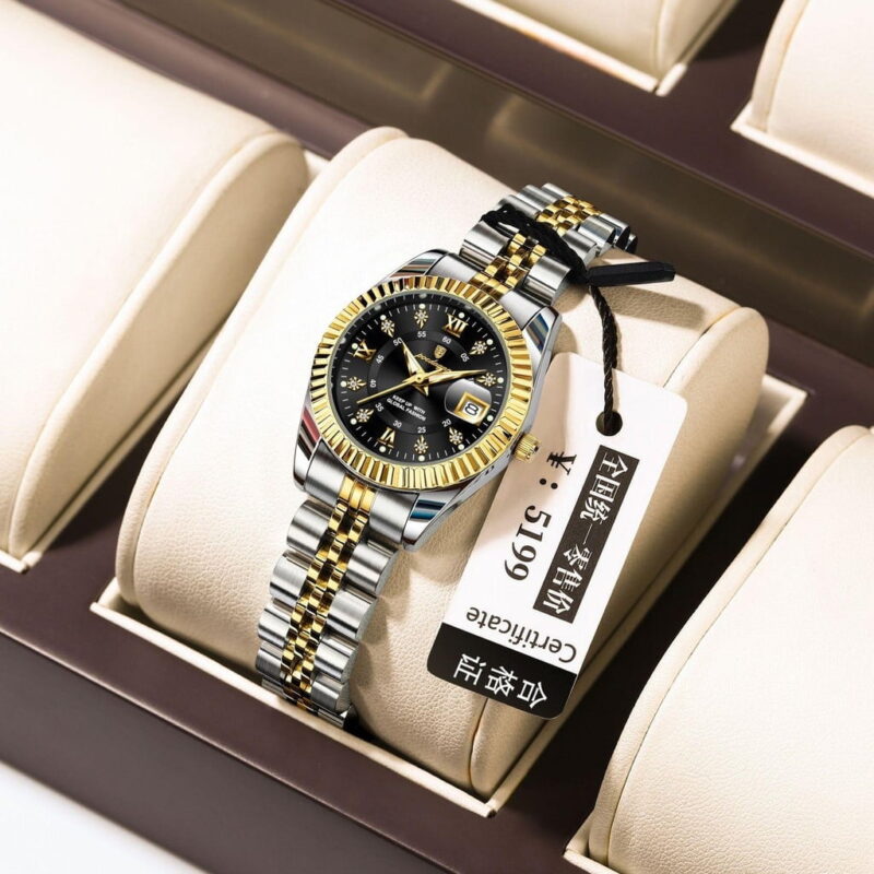 EXPLOJOY Luxury Ladies Timepiece – Waterproof Build, Date Display, Quartz Movement, Polished Finish